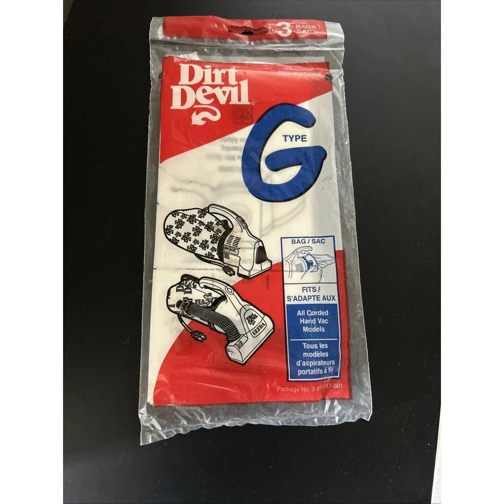 New Genuine Dirt Devil Type G Vacuum Bags 3 Pack Fits All Corded Hand Vac Models